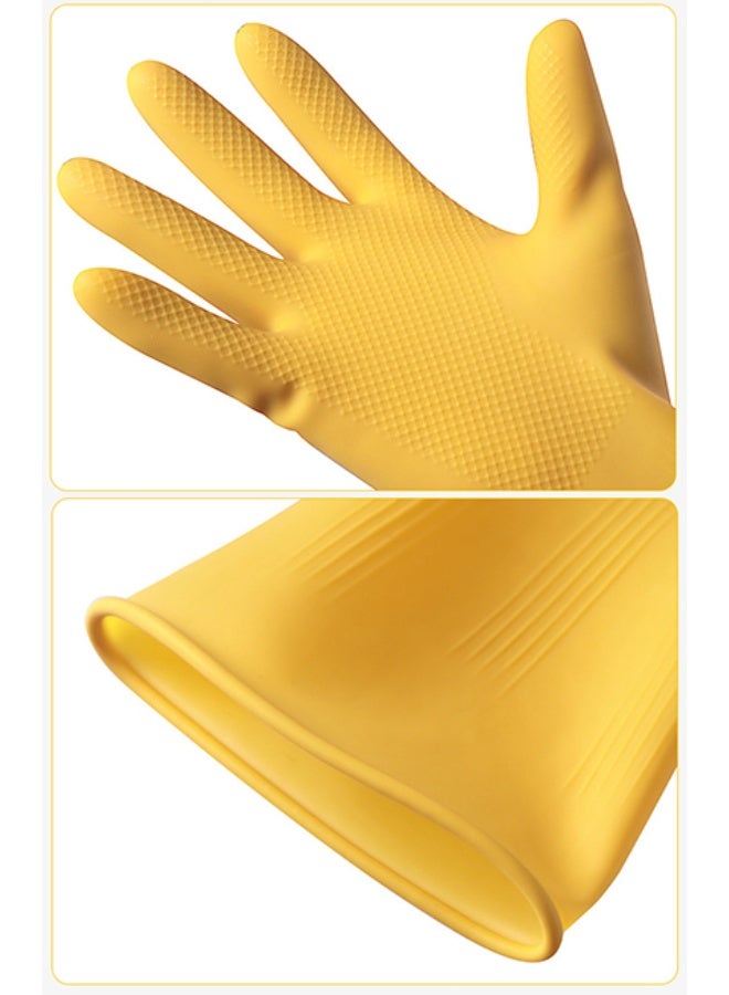 5 pairs of 10-count multi-purpose protective gloves, waterproof and oil-resistant with long sleeves. Ideal for household use, kitchen tasks, dishwashing, cleaning, oil spill cleanup, gardening, construction work, and more. Yellow, size L. - Image 2